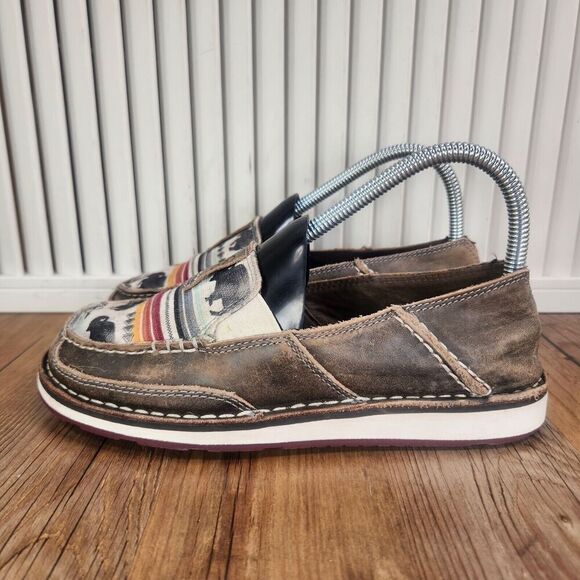 Ariat Cruiser Womens Sz 6B Brown Canvas Buffalo Moc Toe Distressed Loafer Shoes - Picture 3 of 10